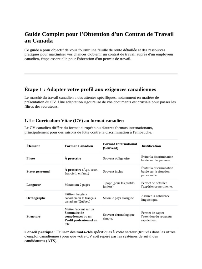 Guide pour Obtenir un Contrat de Travail au Canada | PDF | Canada