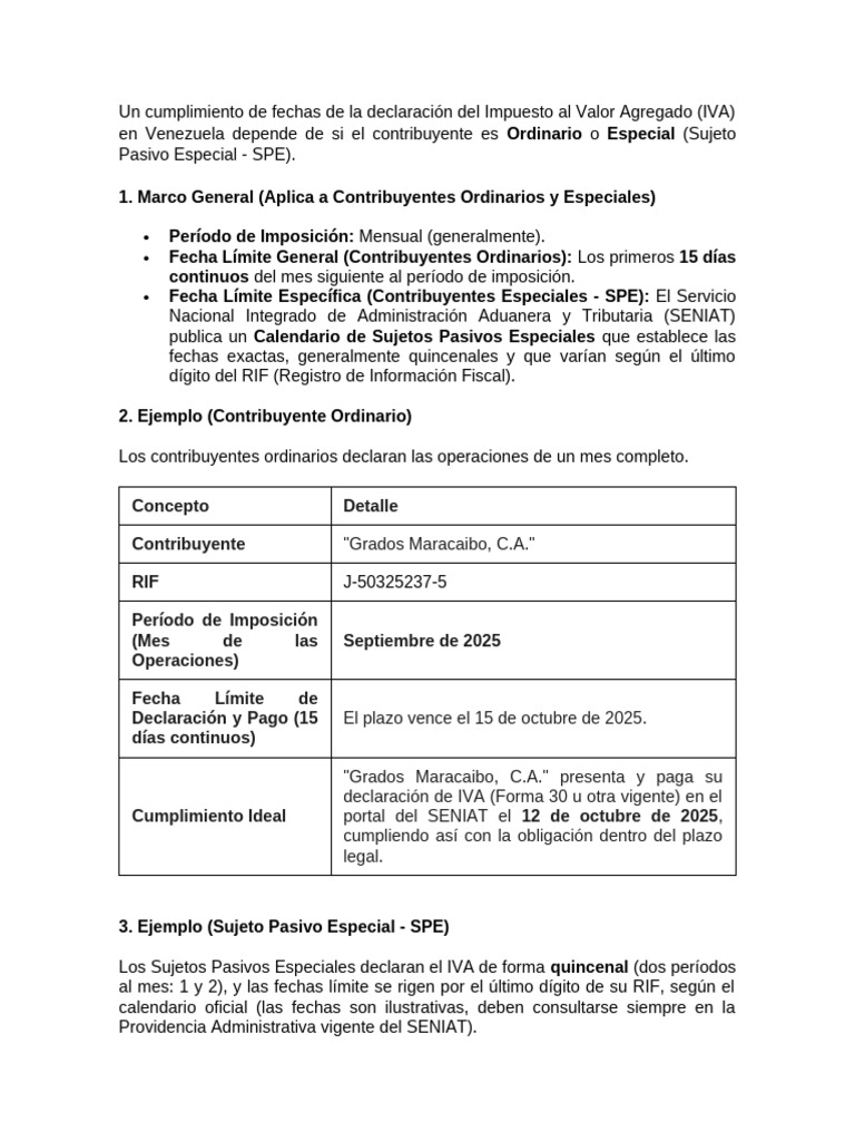 Fechas de Declaración del IVA en Venezuela | PDF | Impuesto al valor ...