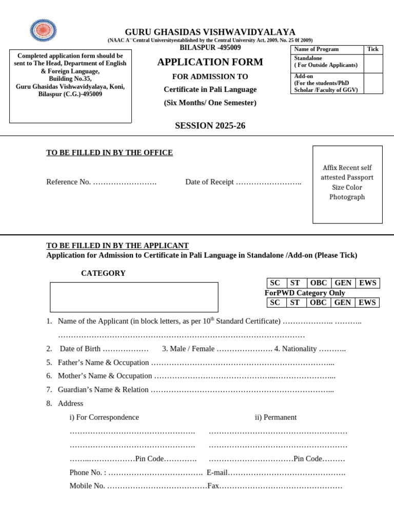 Admission Form for Pali Language Certificate | PDF | Justice | Crime ...