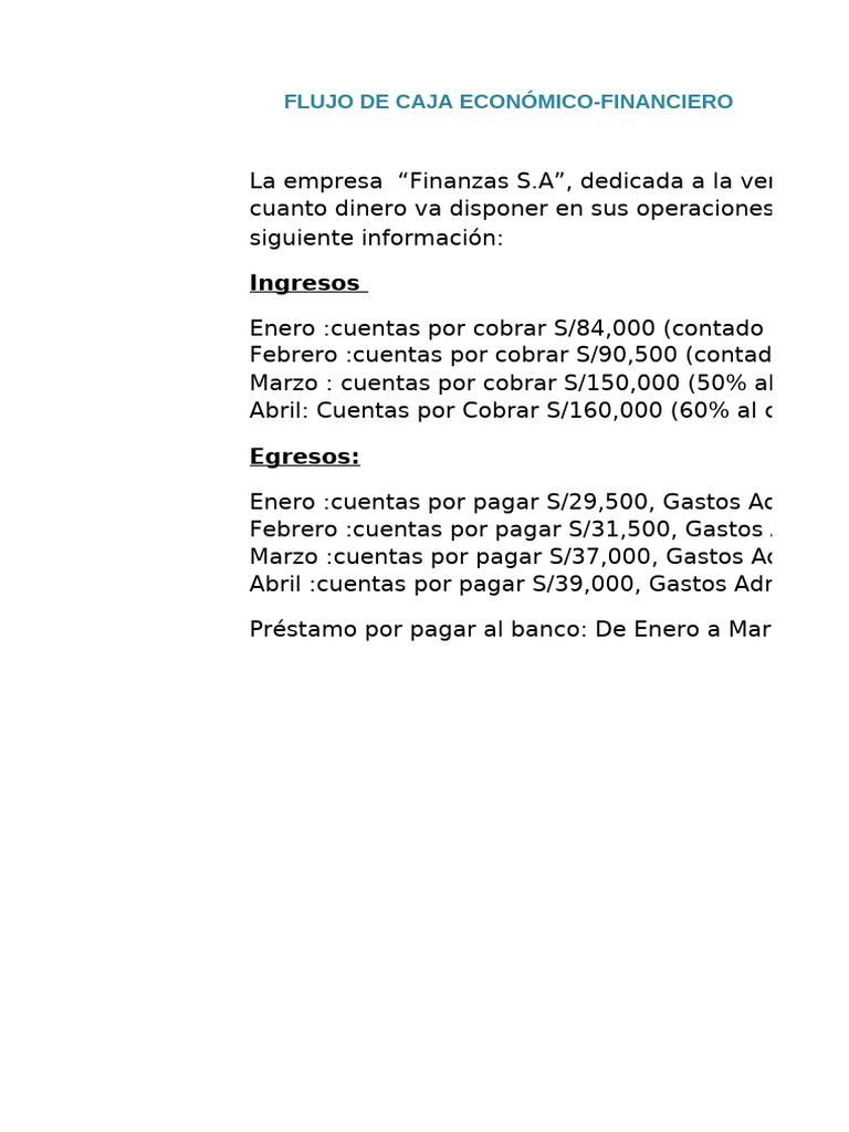 Flujo de Caja de Finanzas S.A. | PDF | Dinero | Sector privado