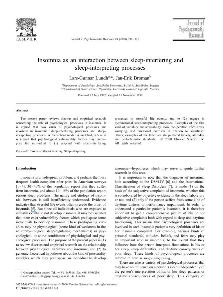 Insomnia As An Interaction Between Sleep | PDF | Insomnia | Sleep