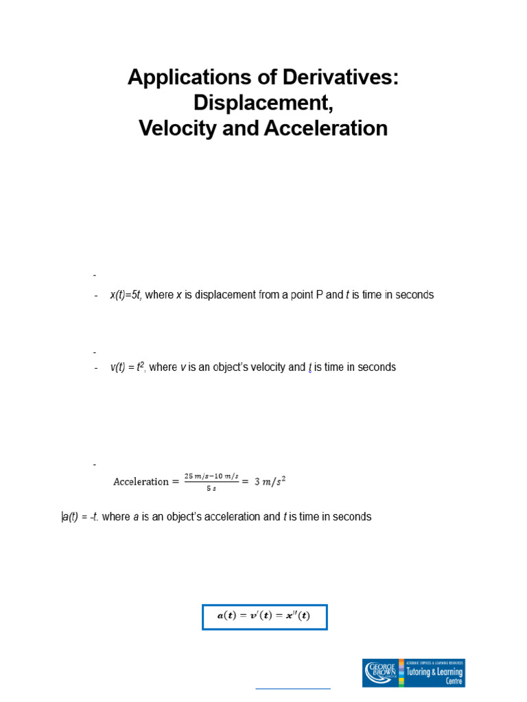 Kinematics and Derivatives Explained | PDF | Velocity | Acceleration