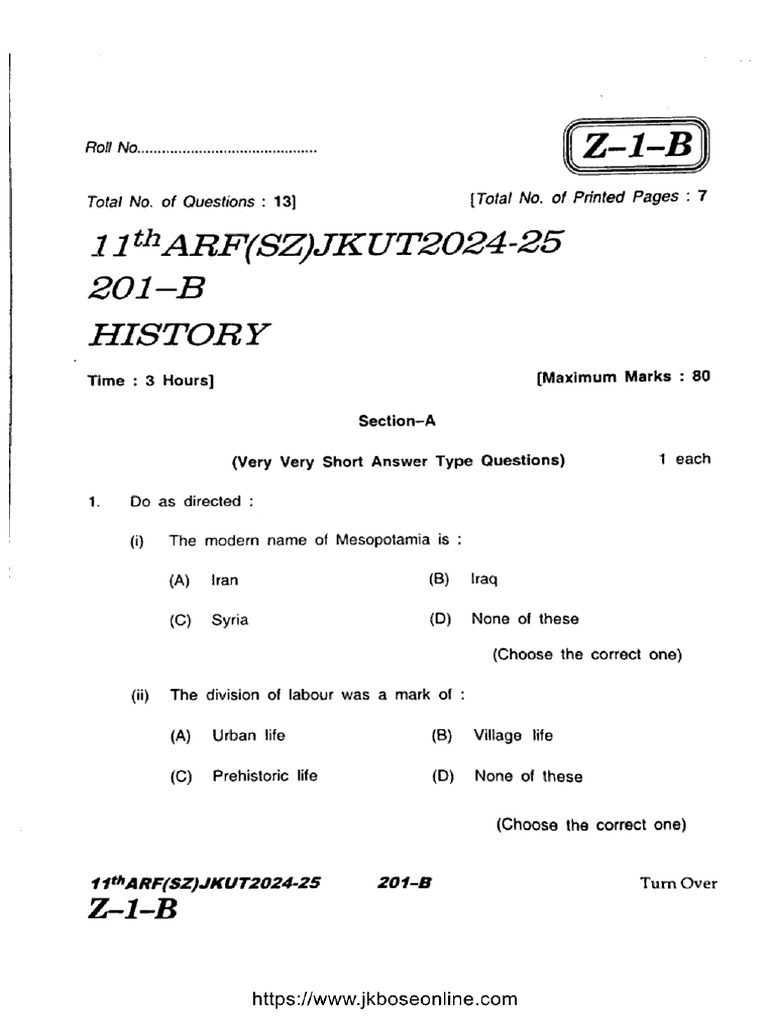 JK Bose Class 11 History 201 B 2025 | PDF