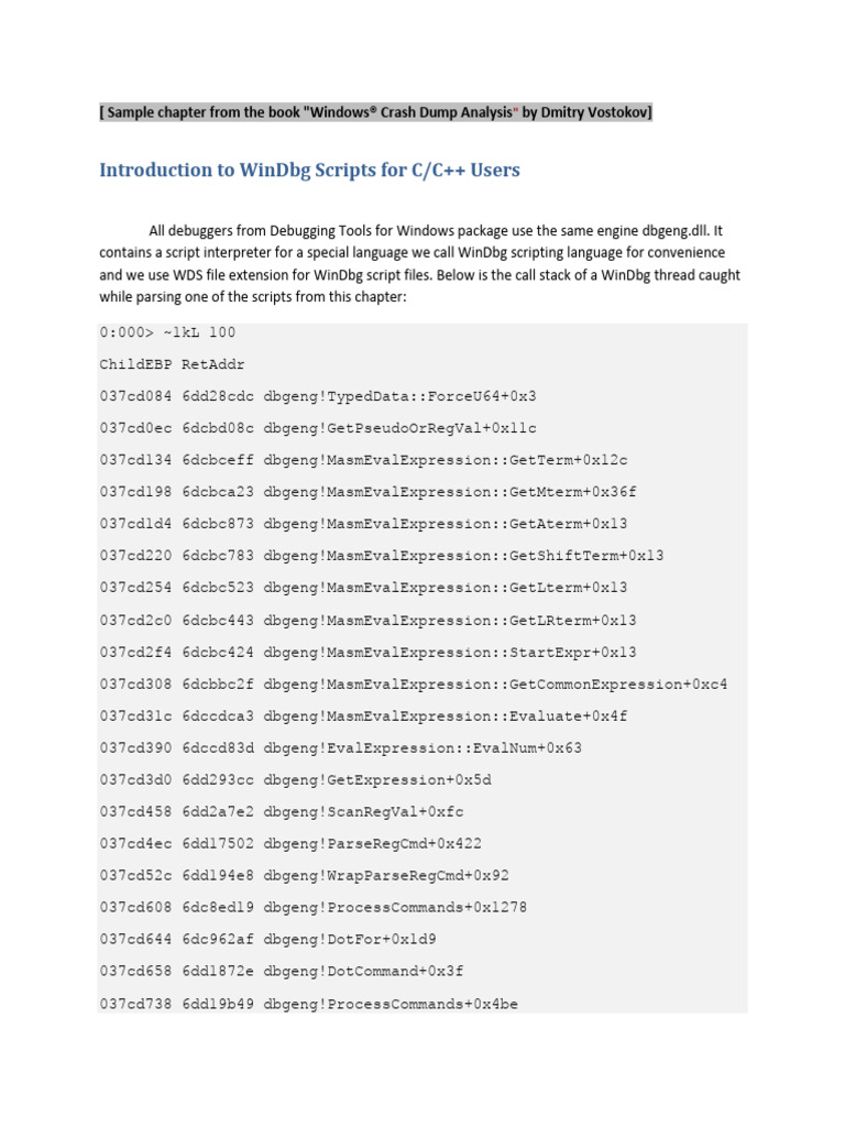 WinDbg Scripting for C/C++ Users | PDF | Software | Programming Paradigms