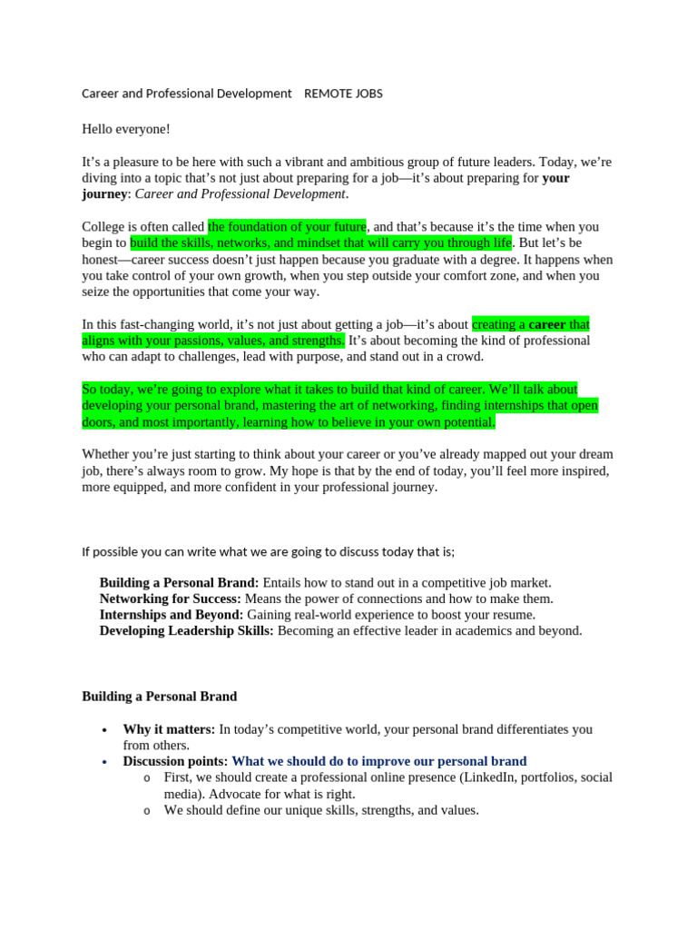 Career Development Strategies for Success | PDF | Psychological ...