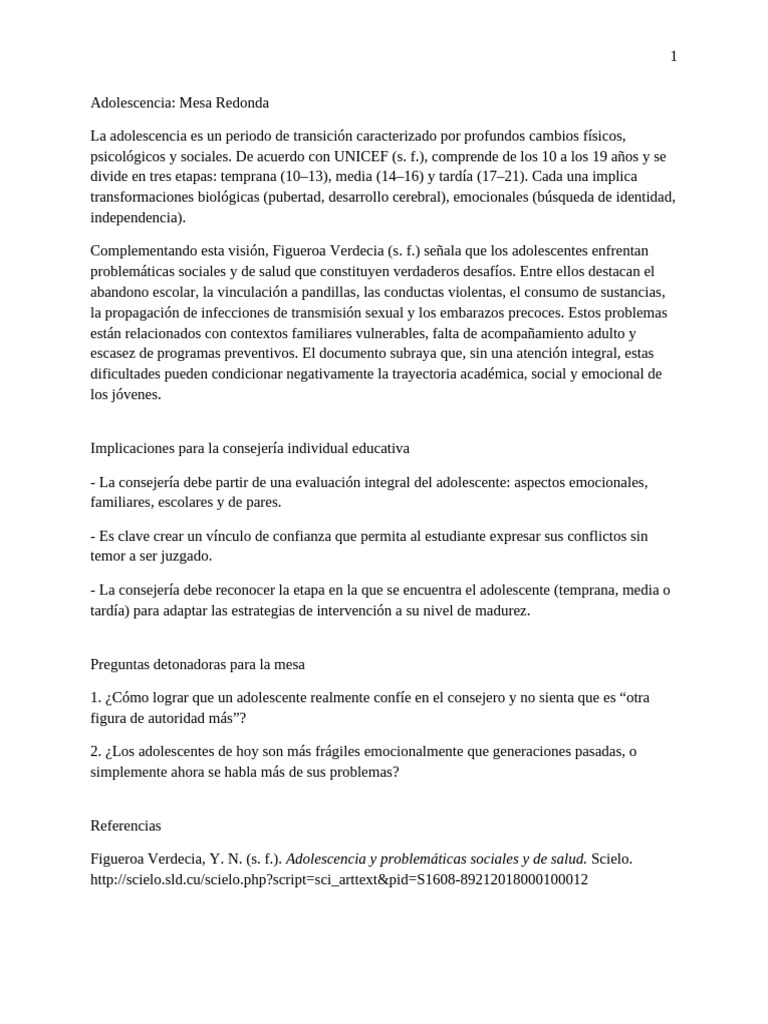 Desafíos y Consejería en Adolescencia | PDF