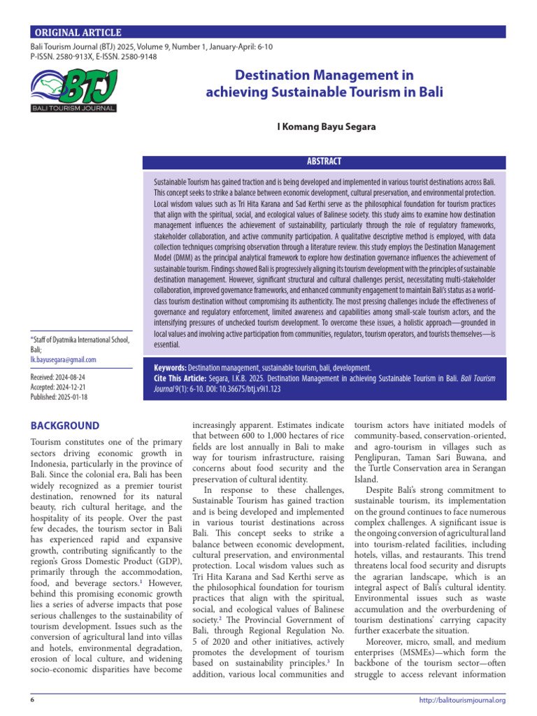 Sustainable Tourism Management in Bali | PDF | Sustainability | Tourism