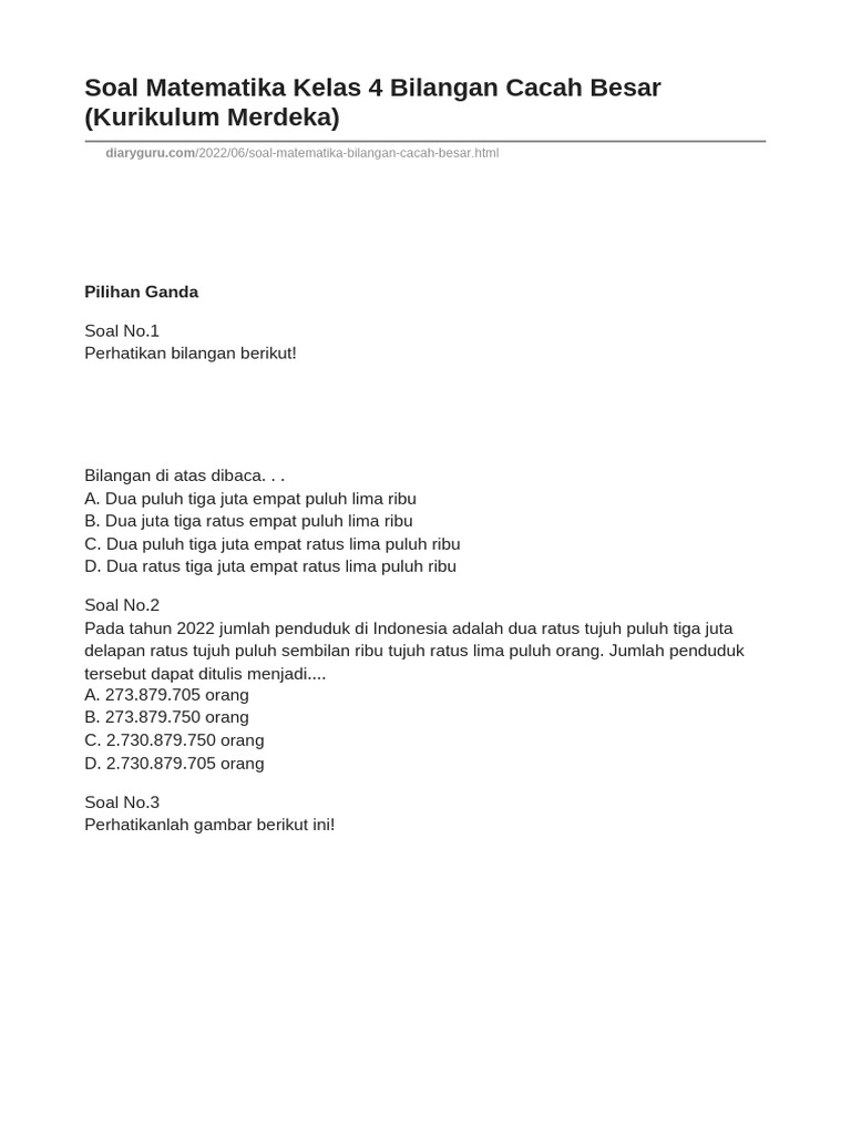 Soal Matematika Kelas 4 Bilangan Cacah | PDF