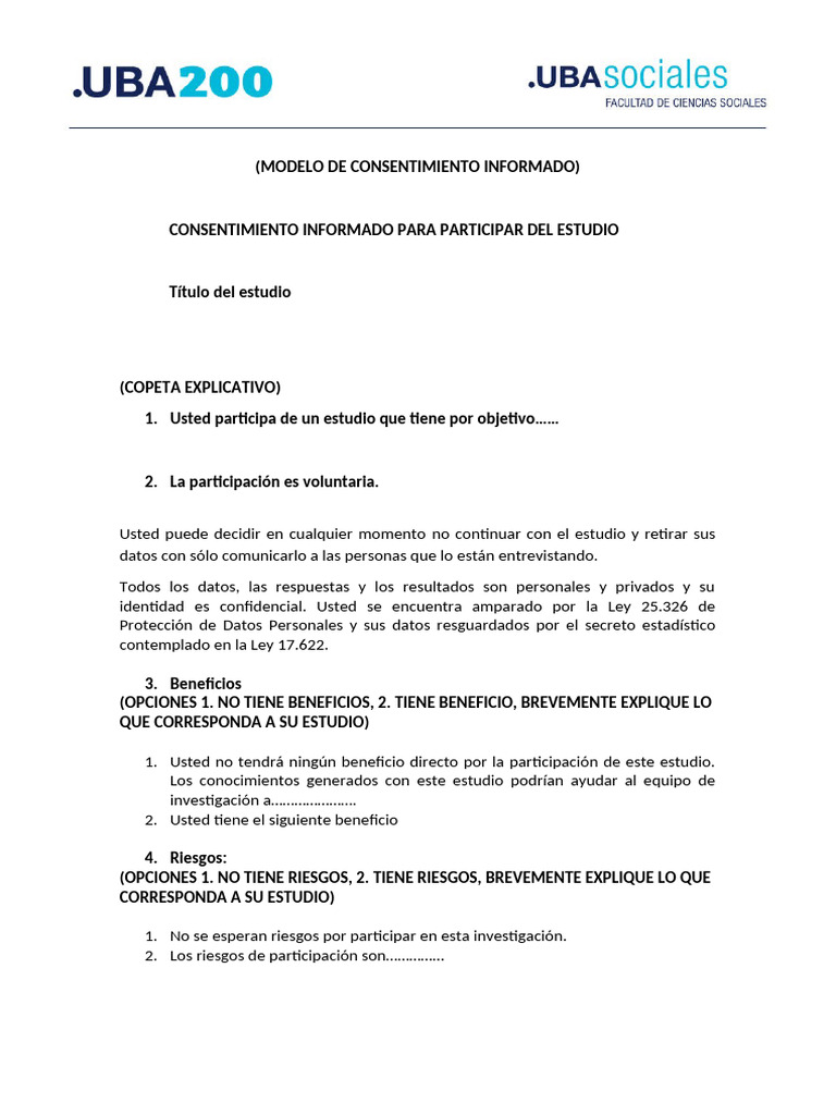 Consentimiento Informado para Estudios | PDF