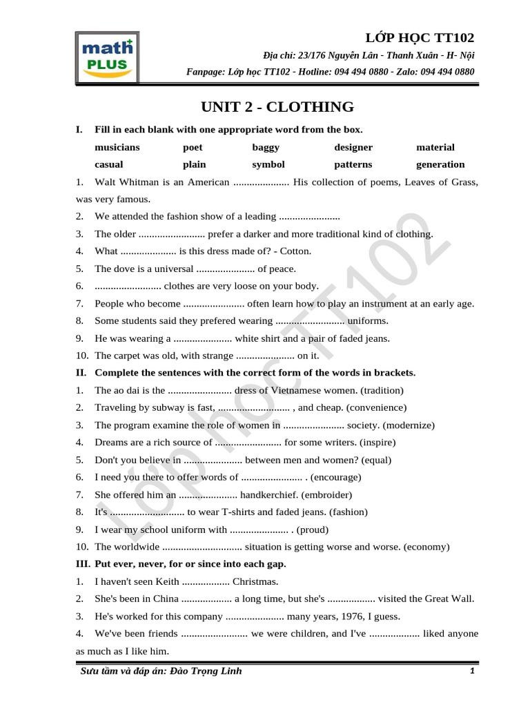 Unit 2 Clothing Exercises | PDF