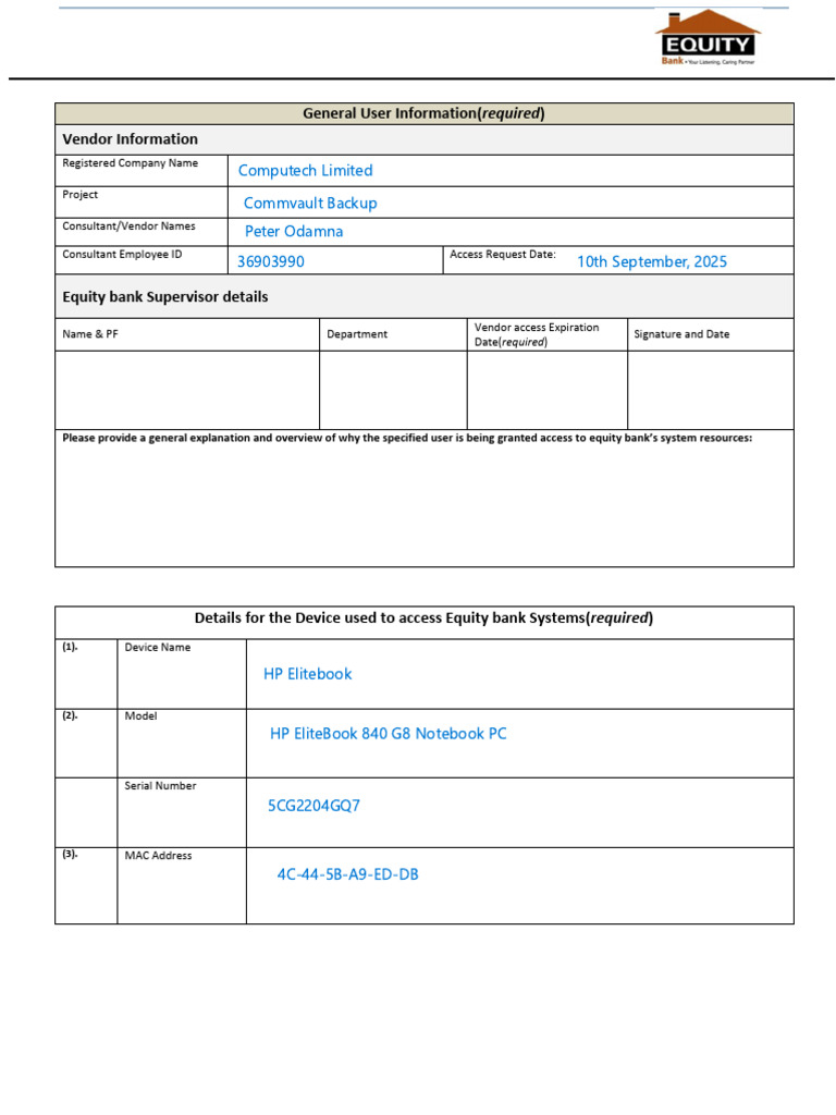 Vendor Access Authorization Form | PDF | Information Security ...