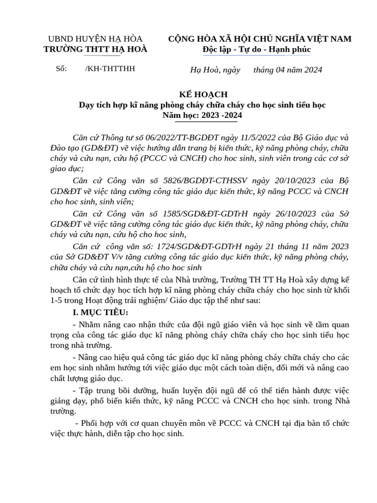 KH Pcccccho HSTH Trư NG THHH | PDF