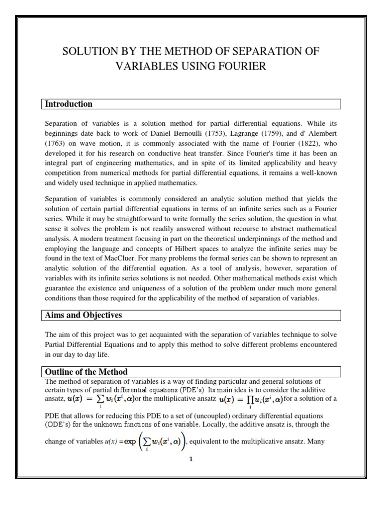 Separation of Variables Method for Partial Differential Equations ...