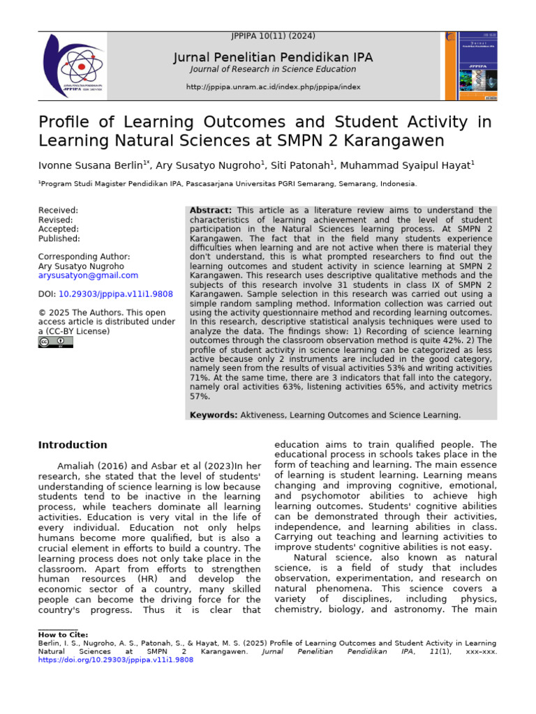 Student Activity in Natural Science Learning | PDF | Learning | Science