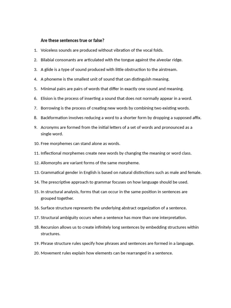 Overall Questions - True False | PDF | Word | Semantics