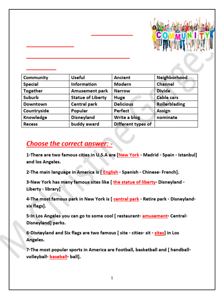 Community and City Life Quiz Guide | PDF