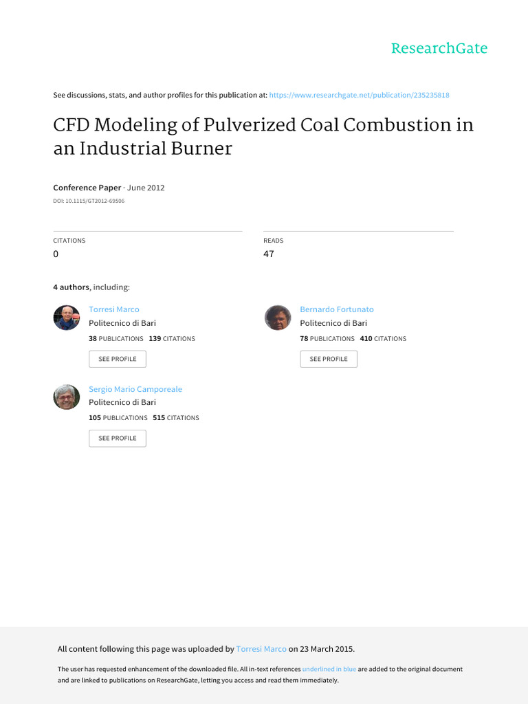 CFD Modeling of Pulverized Coal Combusti | PDF | Diffusion | Combustion