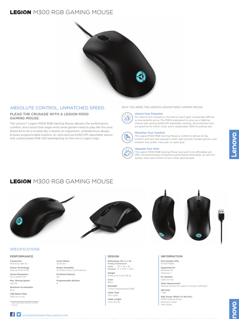Lenovo Legion M300 RGB Gaming Mouse | PDF | Lenovo | Computing