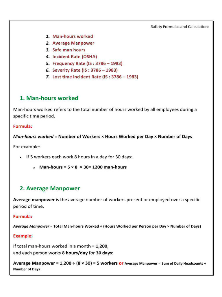 Safety Formulas and Calculations | PDF