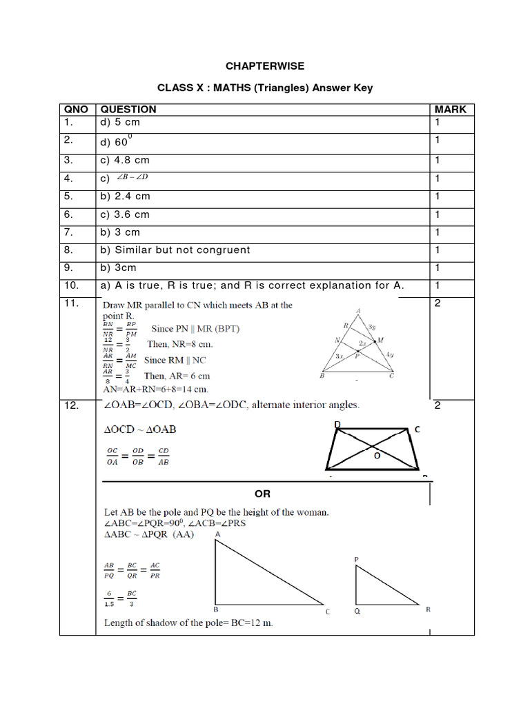 Class X Maths Triangles Answer Key | PDF