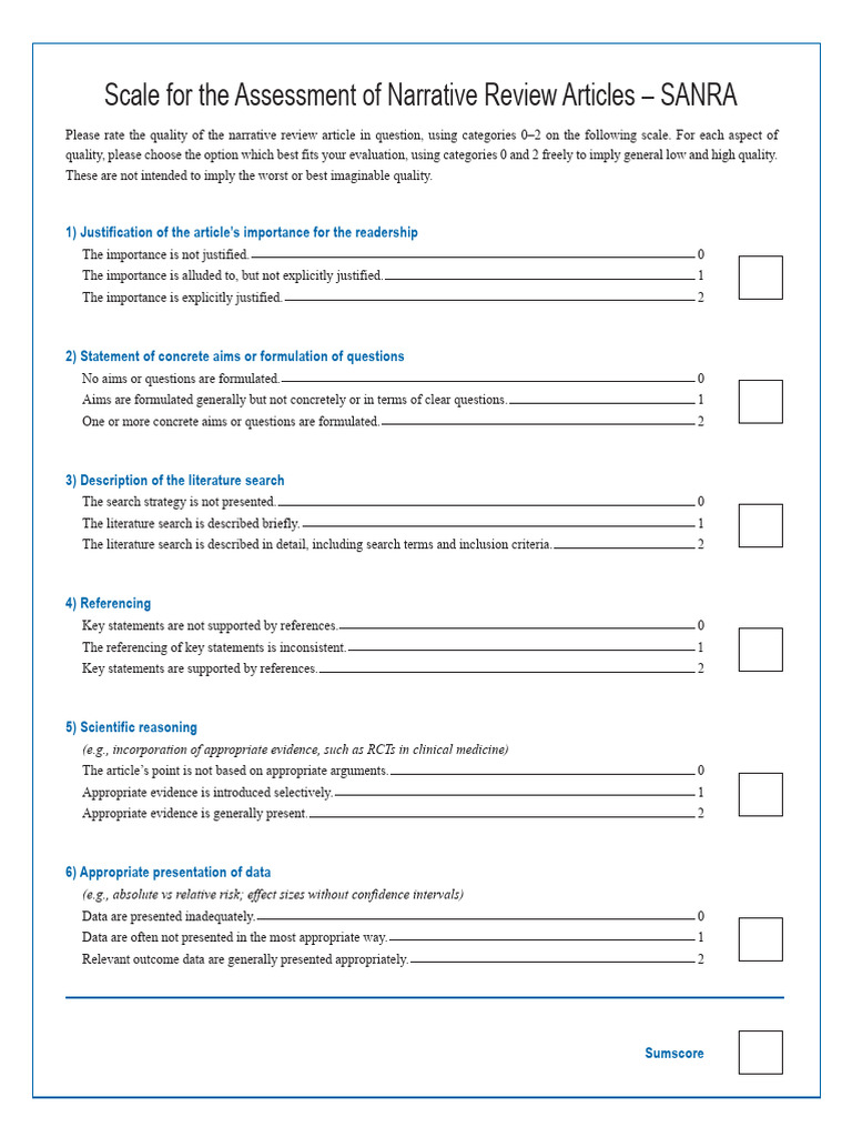 SANRA Checklist for Narrative Reviews | PDF | Systematic Review | Science