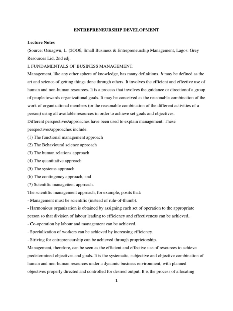 Business Management Fundamentals Guide | PDF | Entrepreneurship ...