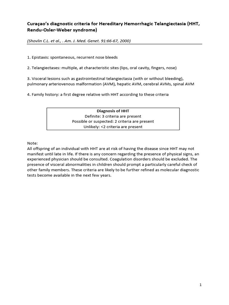 Diagnostic Criteria HHT en | PDF