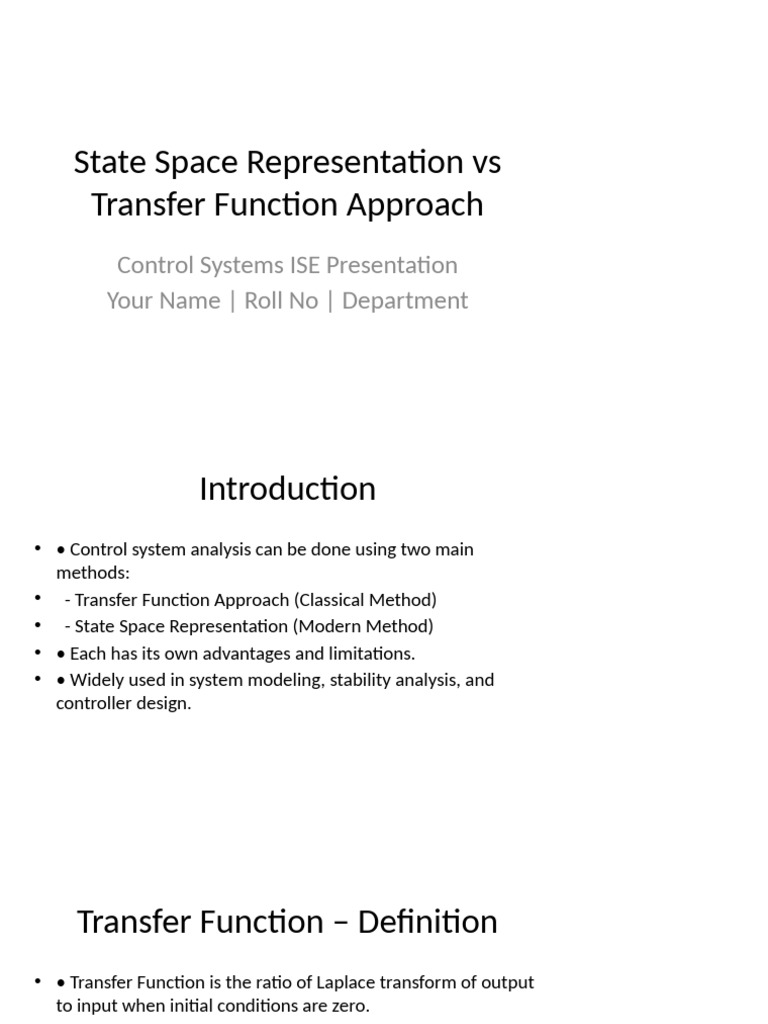 Transfer Function vs State Space Methods | PDF | Applied Mathematics ...