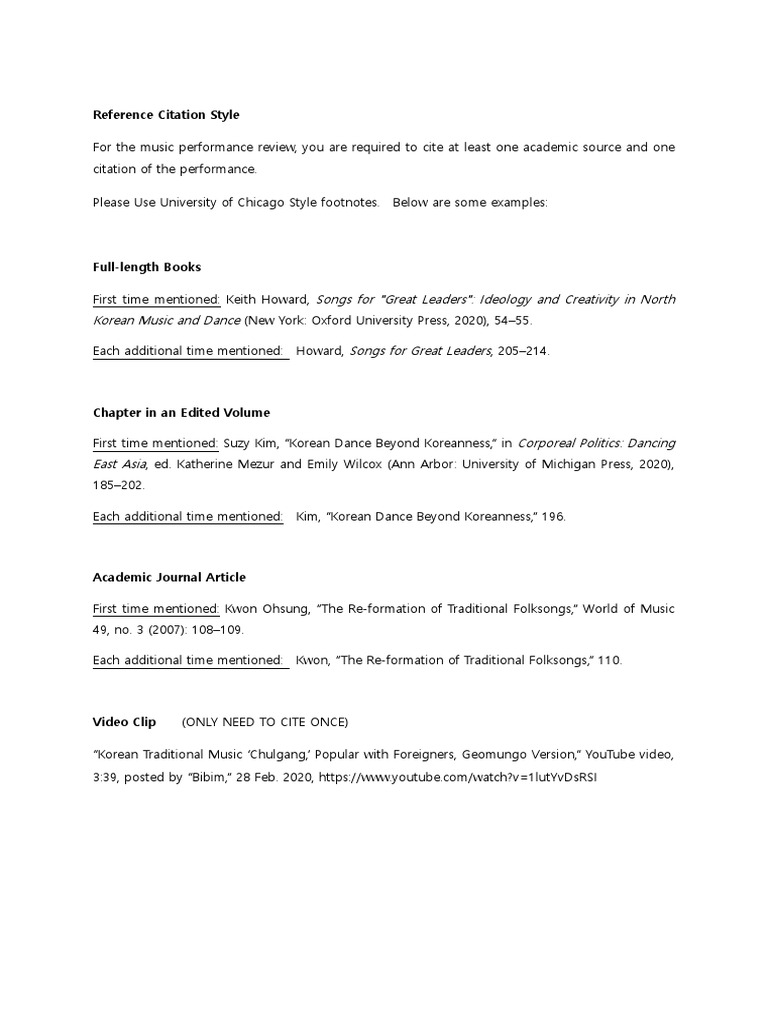 Chicago Style Citation Guide for Music Reviews | PDF