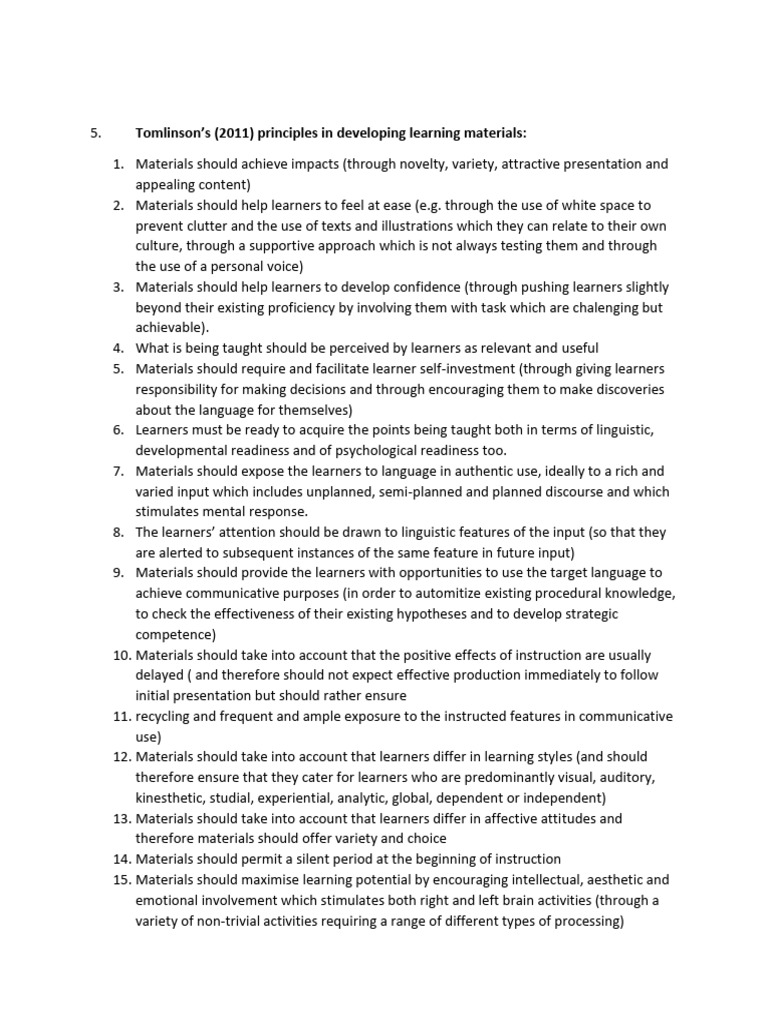 Tomlinson's Principles for Learning Materials | PDF | Learning ...