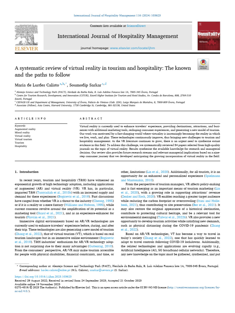 Virtual Reality in Tourism: A Systematic Review | PDF | Virtual Reality ...