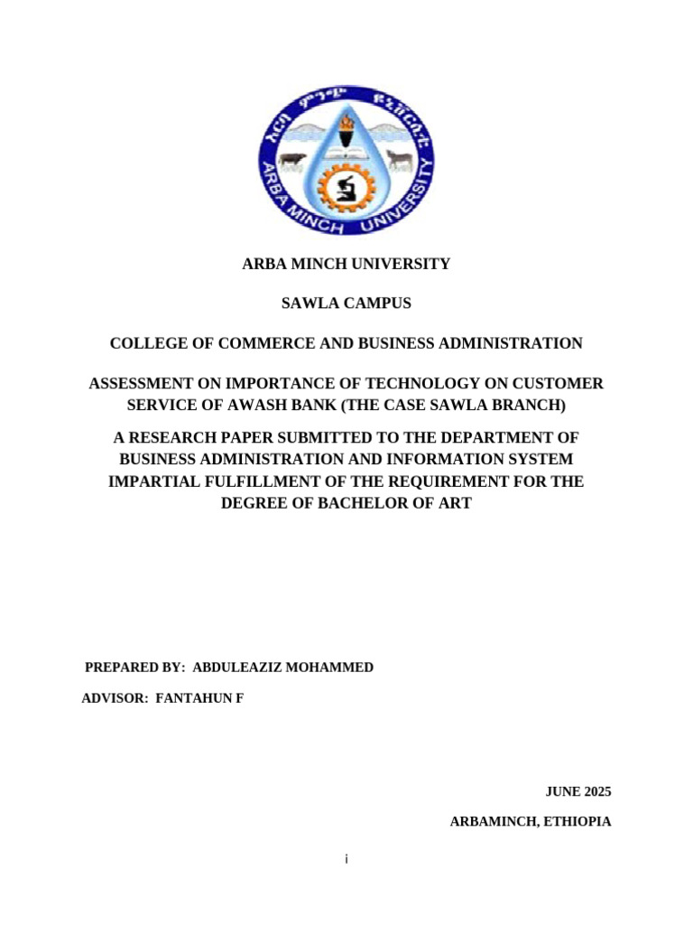 Technology's Impact on Awash Bank Service | PDF | Credit Card | Banks