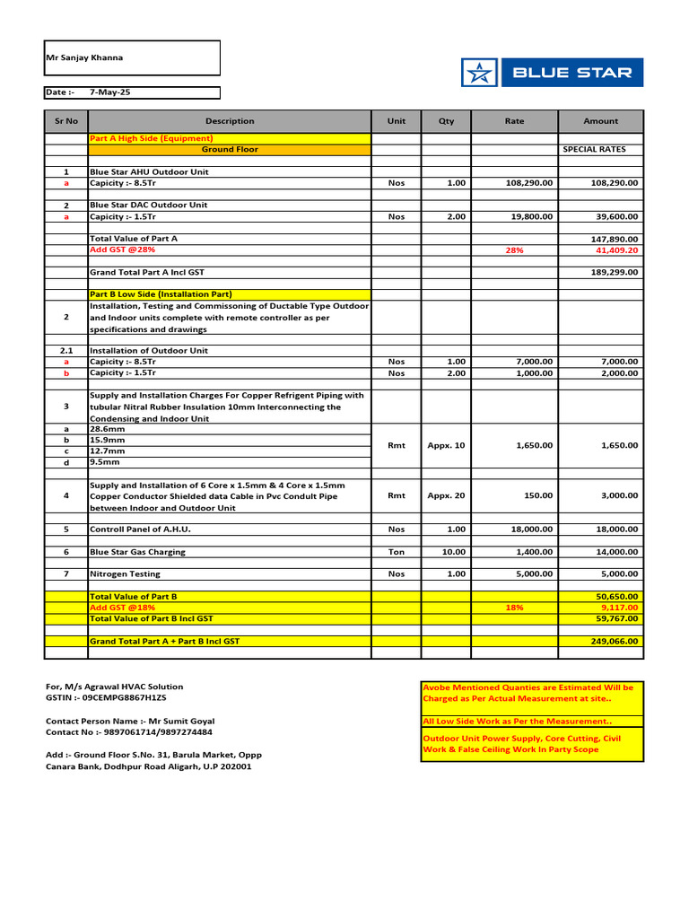 HVAC Installation Quotation Breakdown | PDF | Electrical Equipment ...