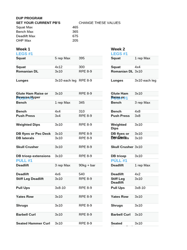 David Laid DUP Program | PDF | Weight Training | Weight