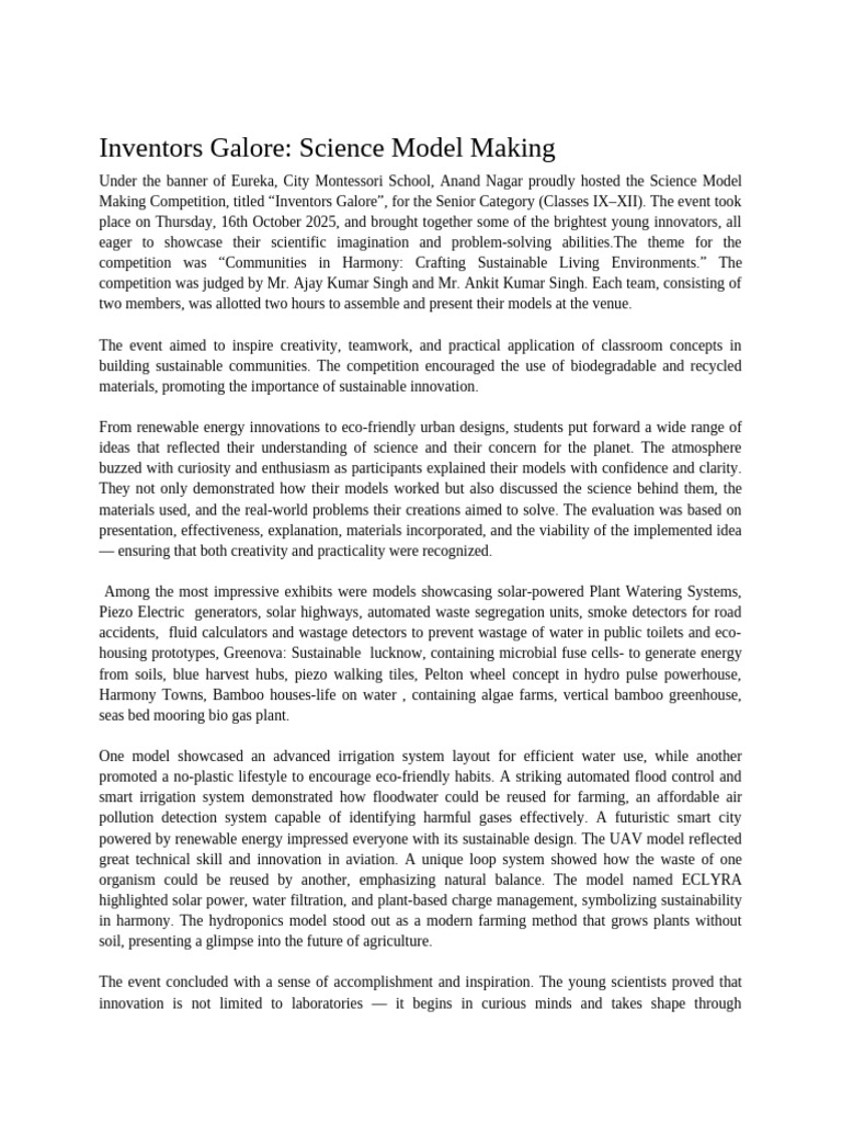 Science Model Competition: Sustainable Innovations | PDF | Science ...