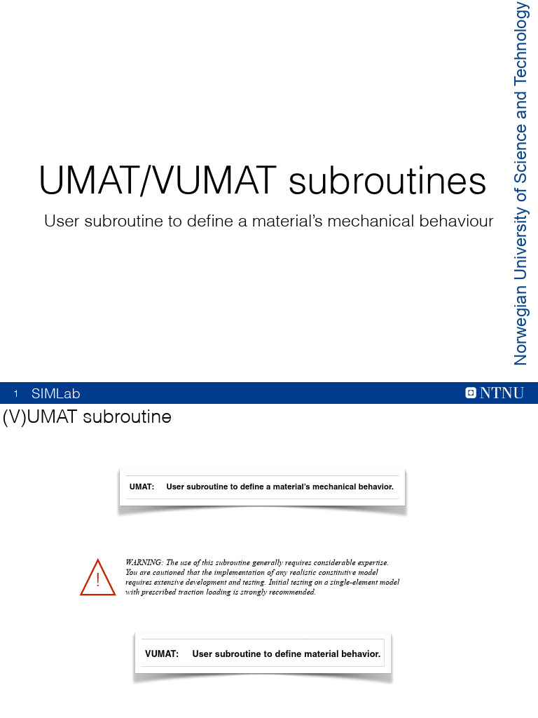 UMAT/VUMAT Subroutines Guide | PDF | Stress (Mechanics) | Elasticity ...