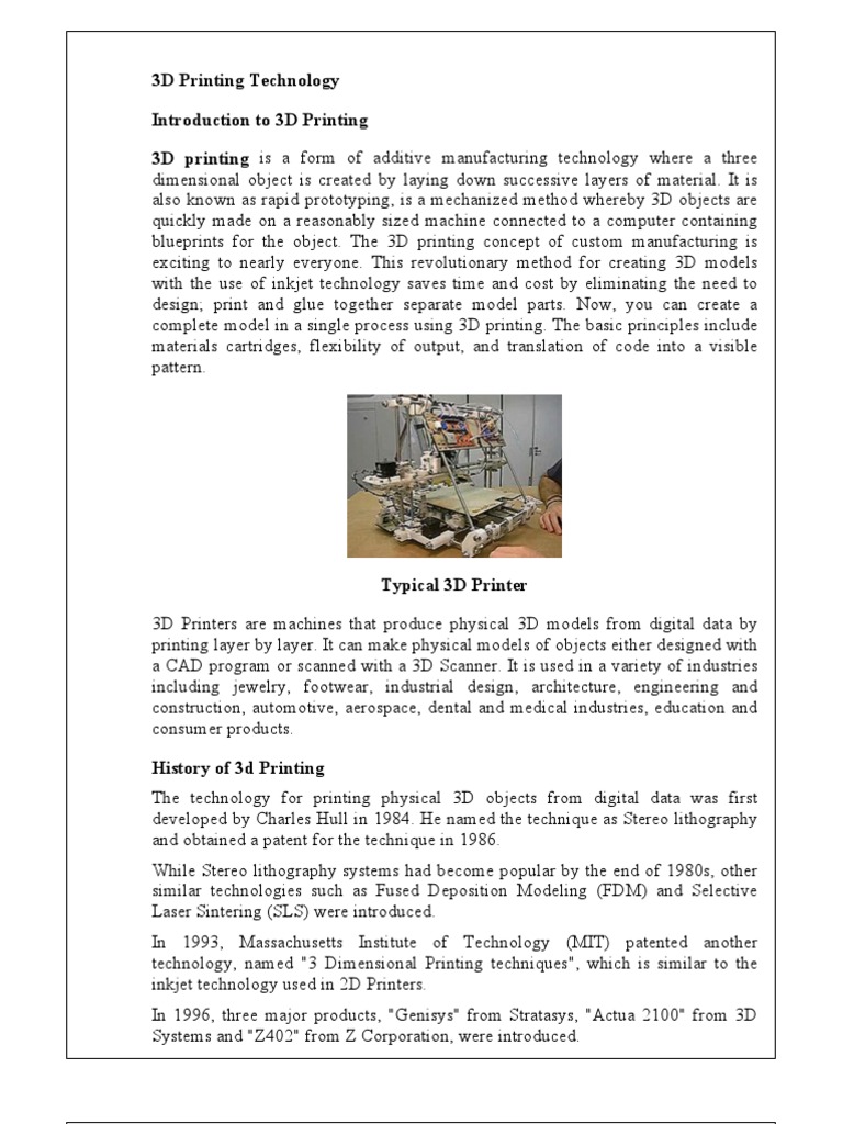 3D Printing Technology | PDF | 3 D Printing | 3 D Modeling