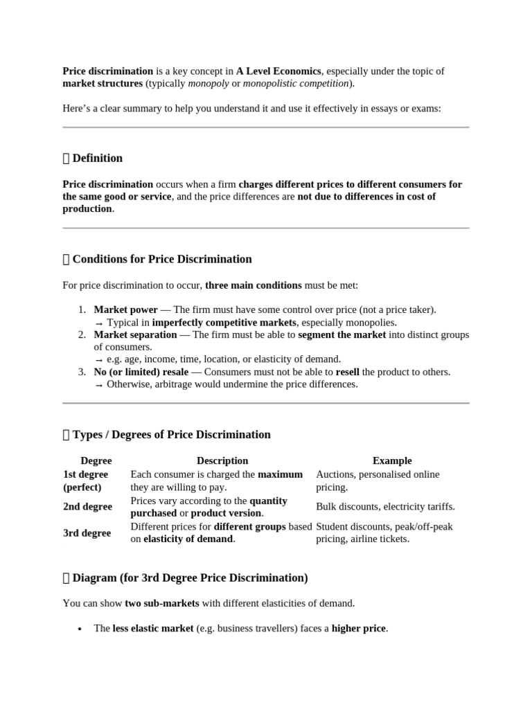 Price Discrimination Is A Key Concept in A Level Economics | PDF ...
