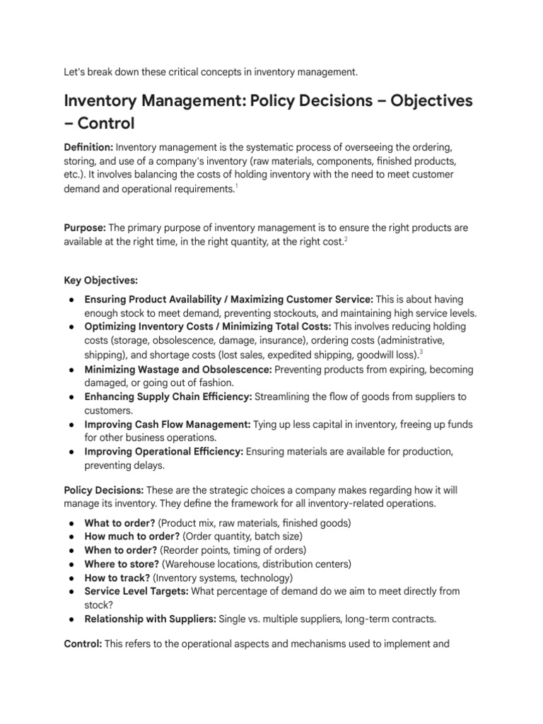 Inventory Management Policy Overview | PDF | Inventory | Discounts And ...