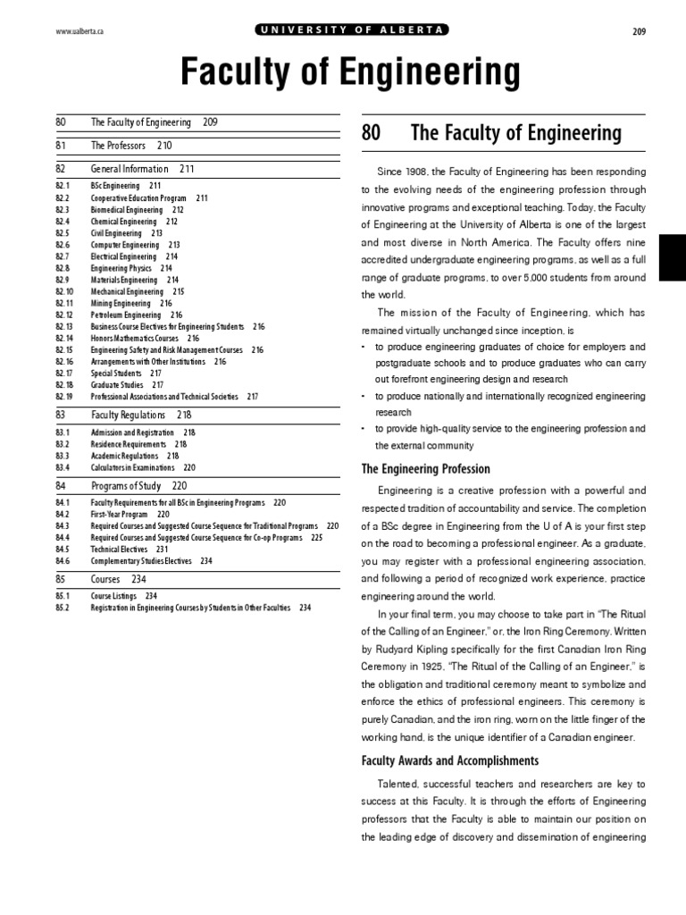 UAlberta Engineering Course List Biomedical Engineering