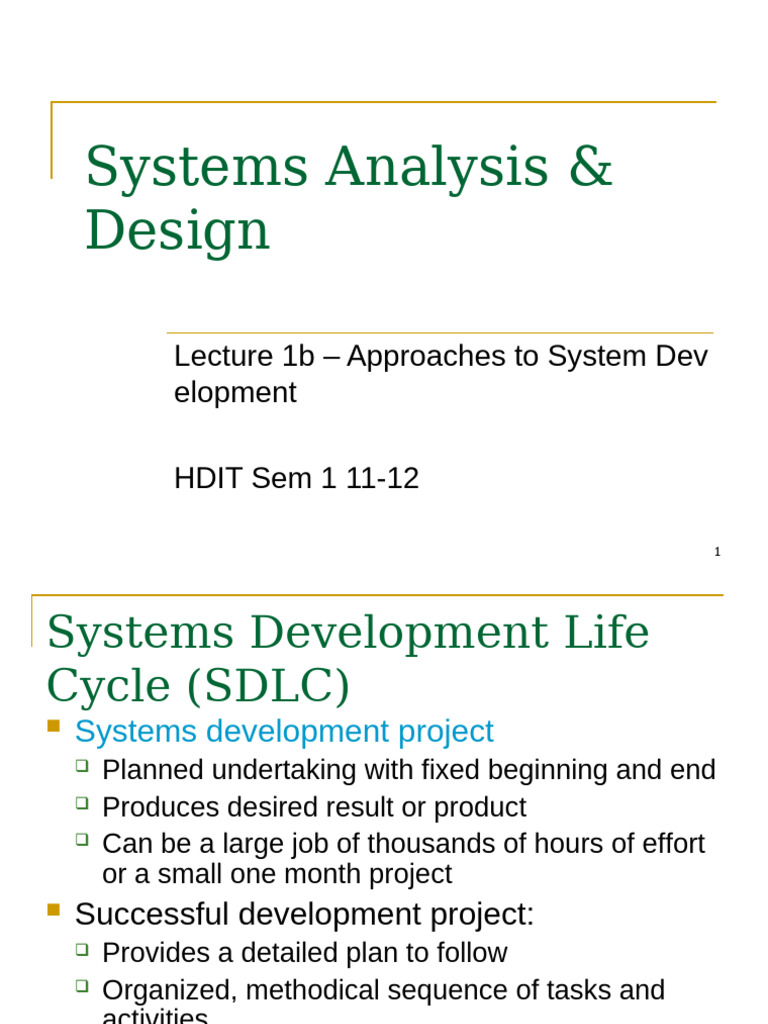 SDLC Approaches in Systems Development | PDF | Software Development ...