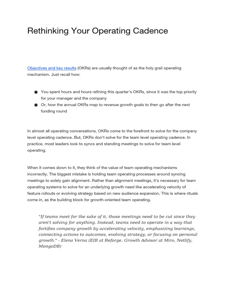 Rethinking Team Operating Cadence | PDF