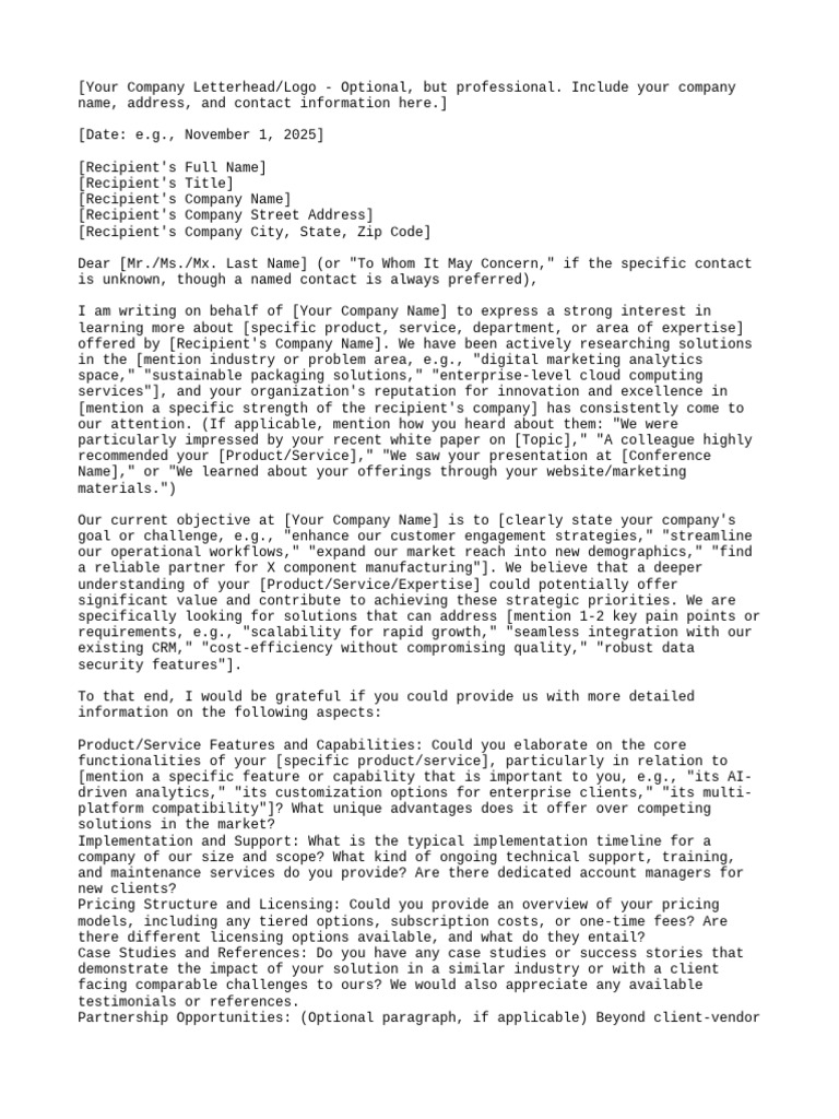 General Inquiry for Product Information | PDF | Pricing | Customer ...