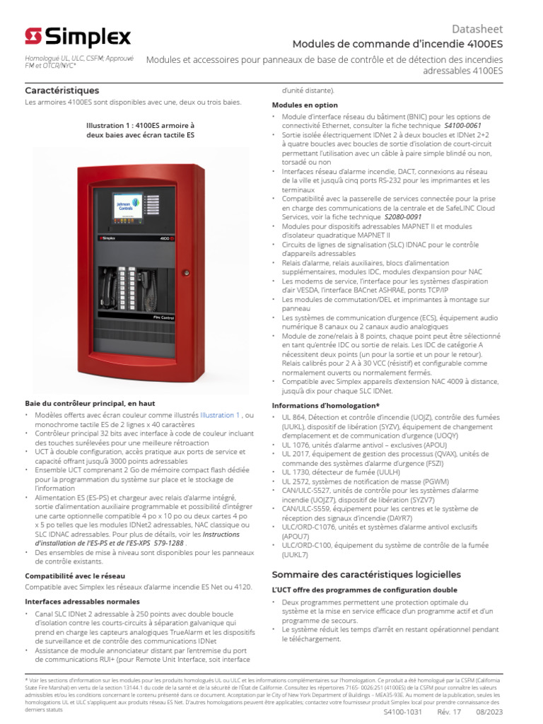 Modules pour systèmes d'alarme incendie 4100ES | PDF | Chargeur ...