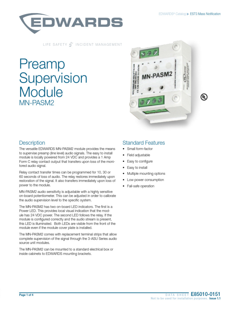EDWARDS MN-PASM2 Audio Supervision Module | PDF | Relay | Electronics