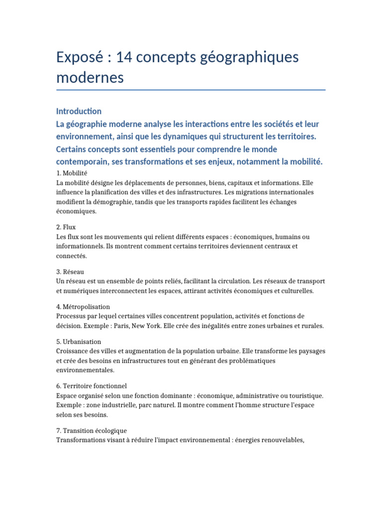 Concepts géographiques modernes clés | PDF | Environnement naturel ...