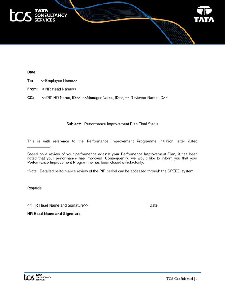 TCS Global Artifacts - PIP Satisfactory Closure Letter | PDF