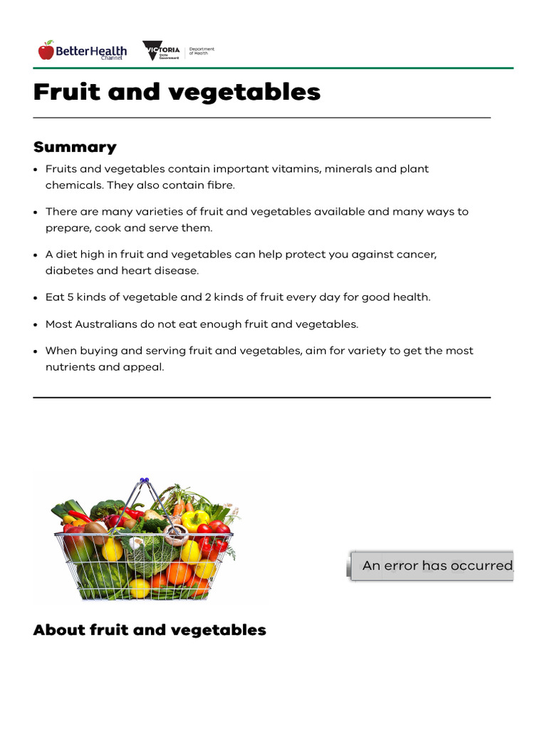 Importance of Fruits and Vegetables | PDF | Vegetables | Healthy Diet