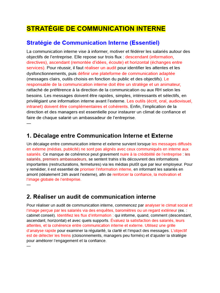 Stratégie Efficace de Communication Interne | PDF | la communication ...
