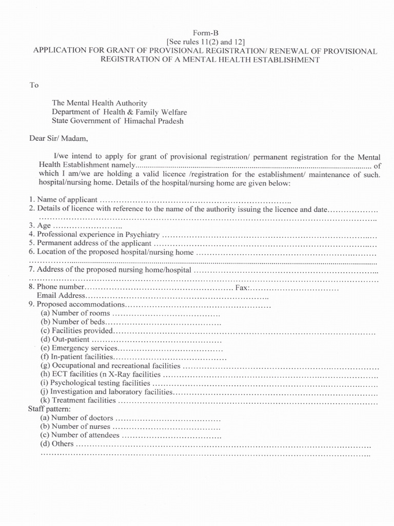 Application For Grant of Provisional Registration of A Mental Health ...